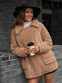Thumbnail for Zip-Up Collared Teddy Jacket