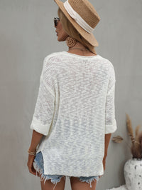 Thumbnail for Notched Side Slit Drop Shoulder Sweater