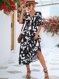 Thumbnail for Printed Surplice Balloon Sleeve Dress