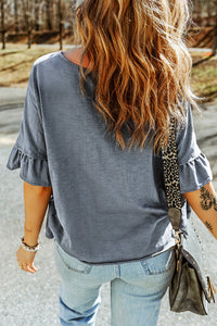 Thumbnail for Button Front Flounce Sleeve Tee - MiaMoré