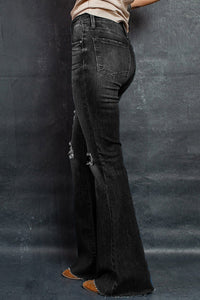 Thumbnail for Distressed Raw Hem Flare Jeans