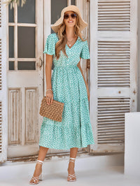 Thumbnail for Printed Flutter Sleeve Tiered Dress