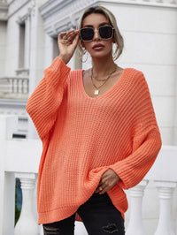 Thumbnail for Rib-Knit Drop Shoulder V-Neck Pullover Sweater