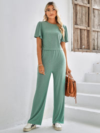 Thumbnail for Textured Flutter Sleeve Top and Pants Set