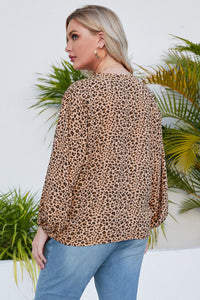 Thumbnail for Plus Size Animal Print Balloon Sleeve V-Neck Blouse - MiaMore | Luxary Classic Charm