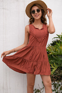 Thumbnail for Tassel Tie Lace Trim Sleeveless Dress