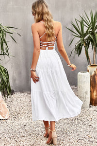 Thumbnail for Smocked Lace-Up Tiered Dress