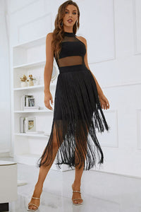 Thumbnail for Spliced Mesh Fringe Hem Sleeveless Dress - MiaMore | Luxary Classic Charm