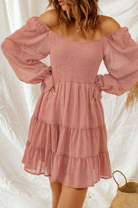 Thumbnail for Smocked Long Flounce Sleeve Tiered Dress