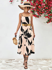 Thumbnail for Printed Spaghetti Strap Tiered Midi Dress