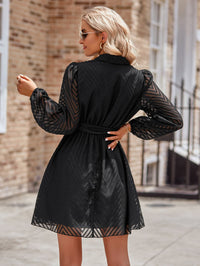 Thumbnail for Belted Surplice Neck Long Sleeve Mini Dress