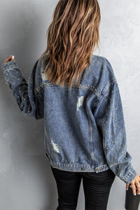 Thumbnail for Studded Button Down Denim Jacket