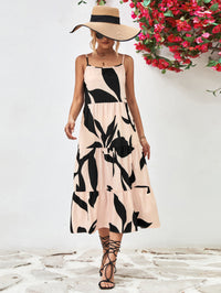 Thumbnail for Printed Spaghetti Strap Tiered Midi Dress