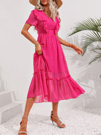 Thumbnail for Swiss Dot Ruffled Short Sleeve Dress
