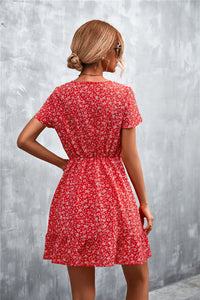 Thumbnail for Ditsy Floral V-Neck Short Sleeve Dress