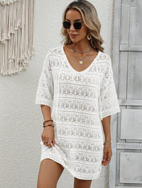 Thumbnail for Openwork V-Neck Mini Knit Dress