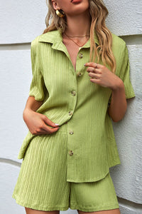 Thumbnail for Textured Short Sleeve Shirt and Shorts Set
