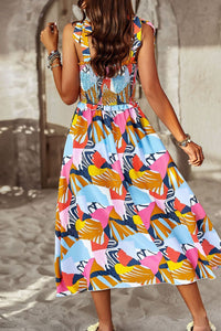 Thumbnail for Printed Smocked Tie Shoulder Dress
