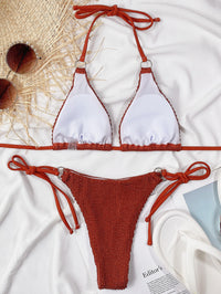 Thumbnail for Textured Halter Neck Tie Side Bikini Set