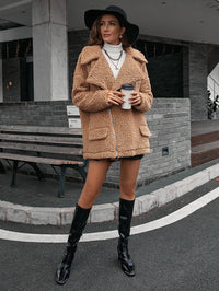 Thumbnail for Zip-Up Collared Teddy Jacket
