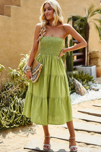 Thumbnail for Smocked Strapless Tiered Midi Dress