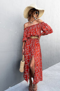 Thumbnail for Floral Off-Shoulder Front Split Dress