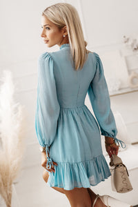 Thumbnail for Smocked Tied Balloon Sleeve Mini Dress