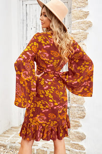 Thumbnail for Floral Round Neck Flare Sleeve Dress