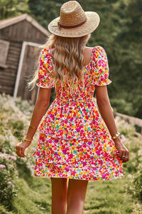 Thumbnail for Smocked Sweetheart Neck Flounce Sleeve Mini Dress