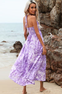 Thumbnail for Botanical Print Halter Neck Dress