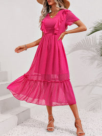Thumbnail for Swiss Dot Ruffled Short Sleeve Dress