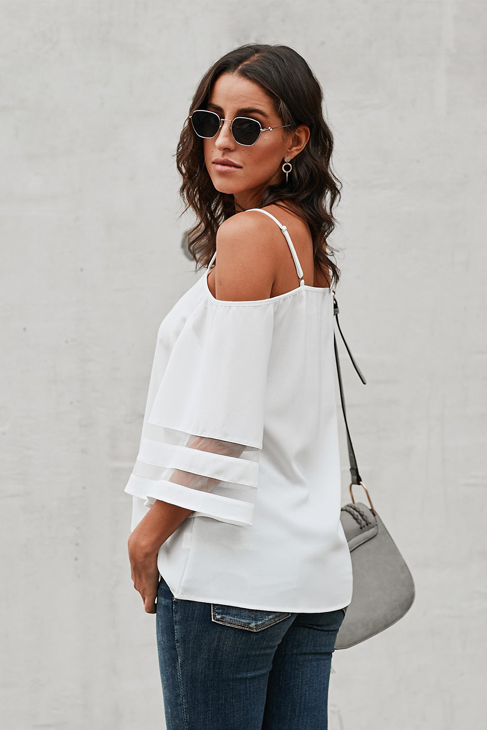Cold-Shoulder Three-Quarter Flare Sleeve Blouse - MiaMore | Luxary Classic Charm