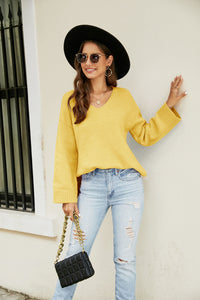 Thumbnail for Drop Shoulder V-Neck Knit Pullover