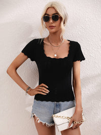 Thumbnail for Scalloped Hem Square Neck Knit Top