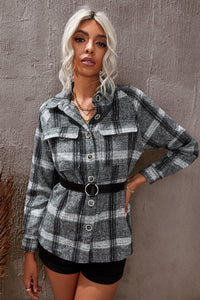 Thumbnail for Plaid Raglan Sleeve Shirt Jacket with Breast Pockets