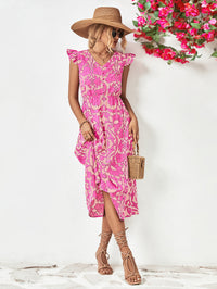 Thumbnail for Floral V-Neck Cap Sleeve Dress