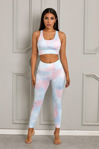 Thumbnail for Printed Sports Bra and Leggings Set