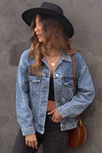 Thumbnail for Studded Button Down Denim Jacket