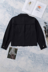 Thumbnail for Frayed Trim Snap Down Denim Jacket