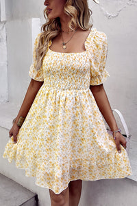Thumbnail for Floral Smocked Square Neck Flounce Sleeve Dress