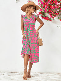 Thumbnail for Floral V-Neck Cap Sleeve Dress
