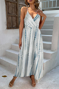 Thumbnail for Printed Surplice Adjustable Spaghetti Strap Maxi Dress