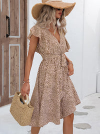 Thumbnail for Printed Tie Waist Surplice Neck Dress