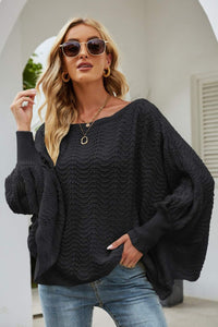 Thumbnail for Openwork Boat Neck Dolman Sleeve Sweater