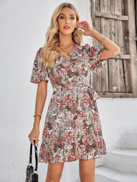 Thumbnail for Floral Short Sleeve Ruffle Hem Dress
