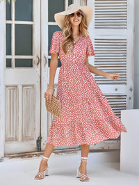 Thumbnail for Printed Flutter Sleeve Tiered Dress