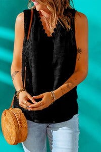 Thumbnail for Scalloped Lace Trim V-Neck Tank