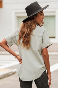 Thumbnail for Button Front Collared Short Sleeve Shirt