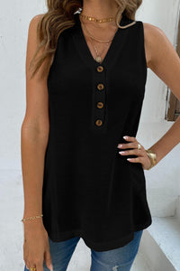 Thumbnail for Buttoned V-Neck Tank