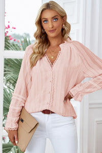 Thumbnail for Lace Detail Frill Trim Flounce Sleeve Blouse - MiaMore | Luxary Classic Charm